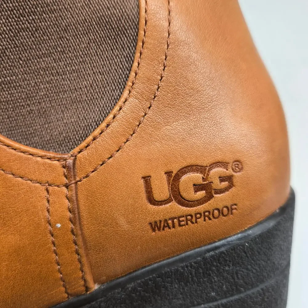 UGG Dupre Waterproof Leather Wedge Boots Size 8 Chestnut Chelsea Ankle Bootie